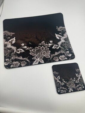 NEW! Beautiful Black & White Lace Mouse Pad & Coaster Set